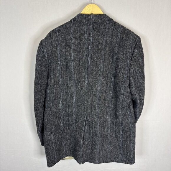 Vintage Harris Tweed Gray Herringbone Wool Sport Coat Men 46 Handwoven Scotland - Picture 4 of 9
